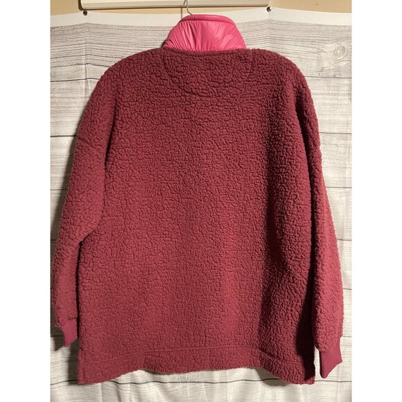 Aerie Womens Sherpa Quarter Zip Pullover Size Small Red Pink Cozy Fleece - Picture 2 of 8